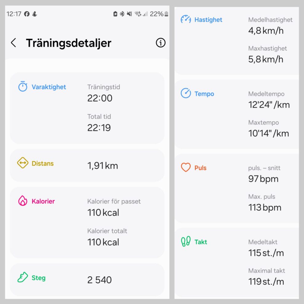 Samsung Galaxy RIng traningsdetaljer