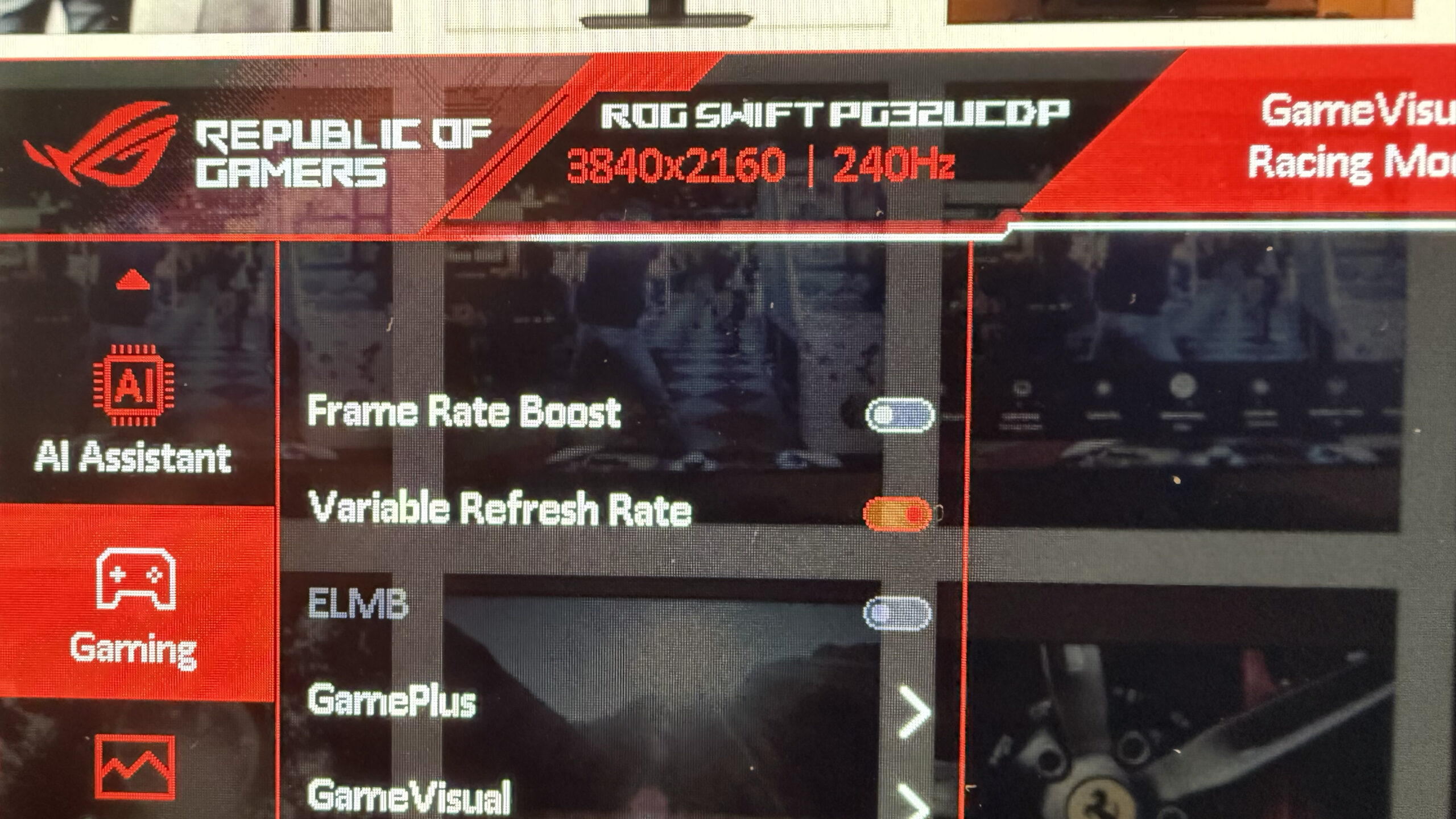 Asus ROG PG32UCDP frame rate boost