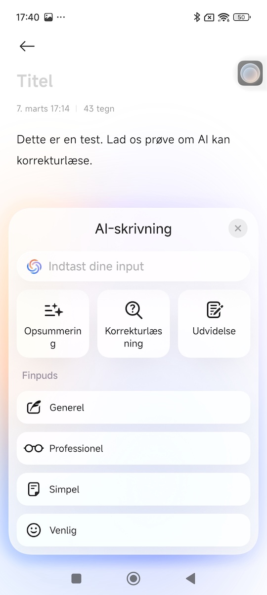 screenshot AI skrivning